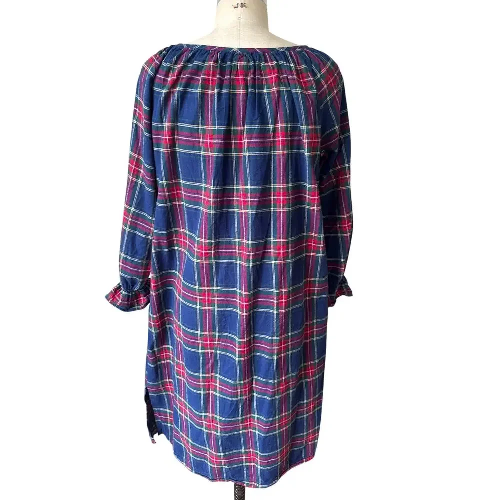 Petite Plume Plaid Cotton Flannel Nightgown Nightshirt Size Medium
